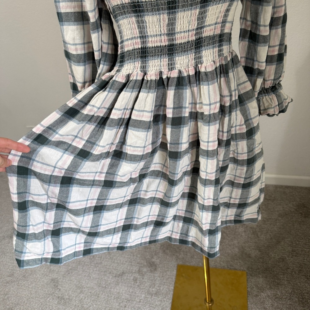 Madewell Lucie Plaid Smocked Shirred Square Neck Midi Dress Small Cottage Prarie - Picture 5 of 10